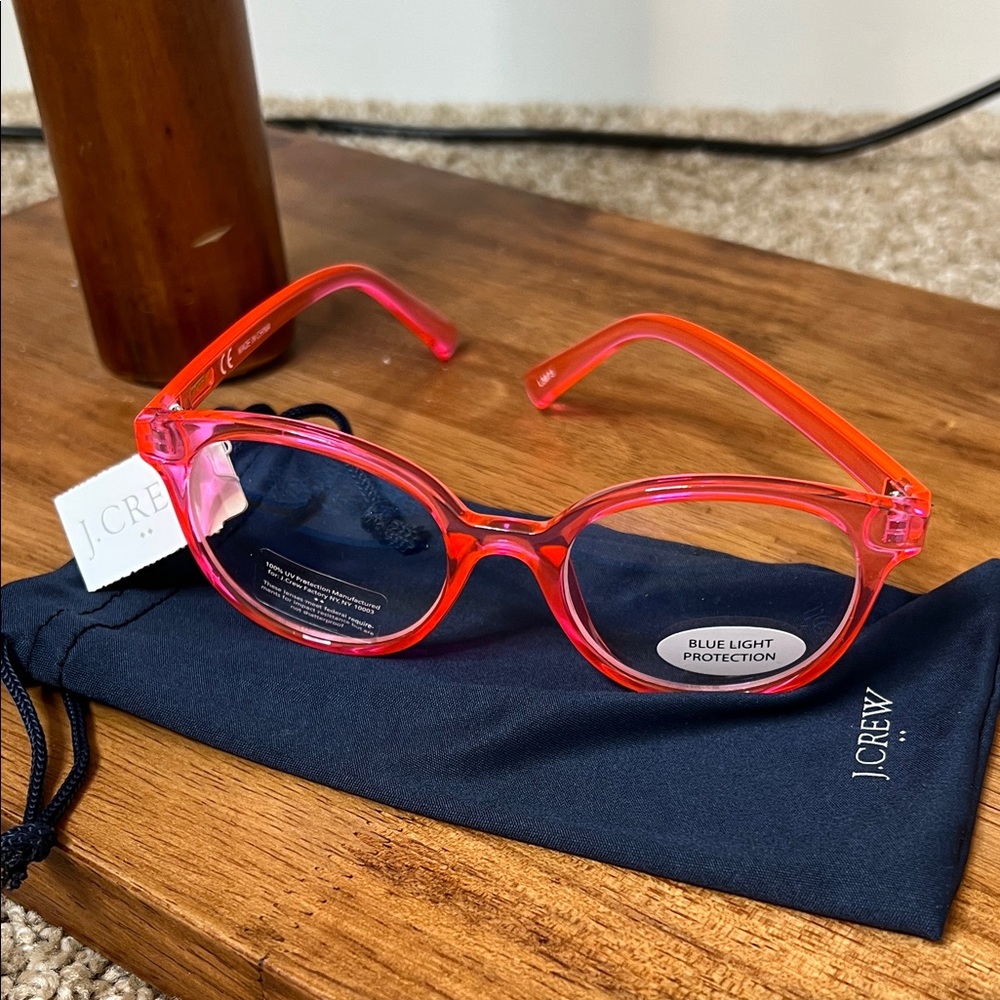J. Crew Neon Clear Pink Blue Light Glasses. NWT